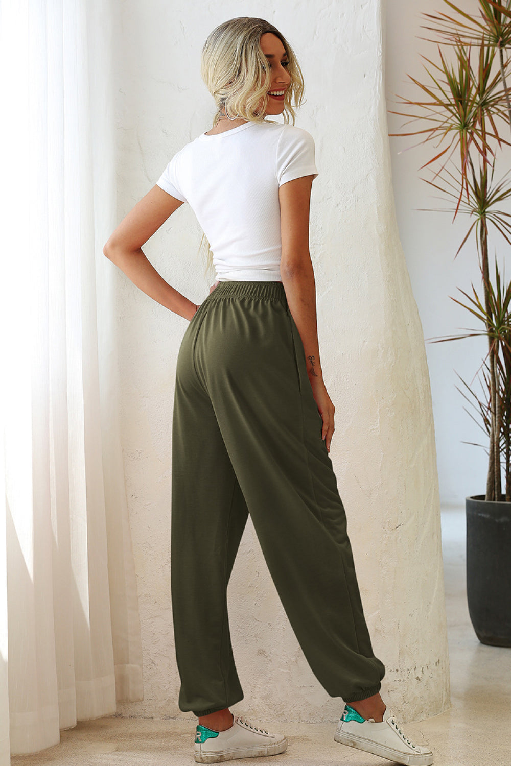 Elastic Waist Joggers with Side Pockets