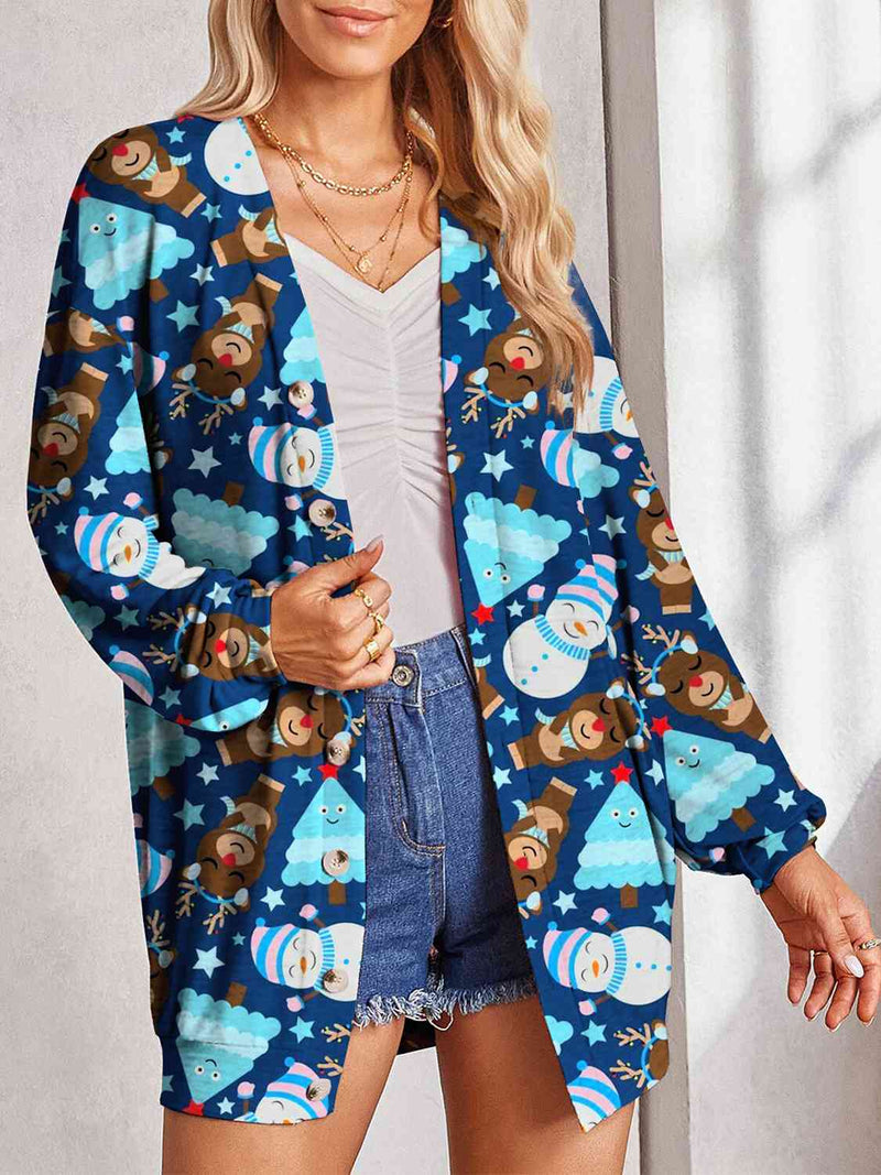 Printed Button Up Long Sleeve Cardigan