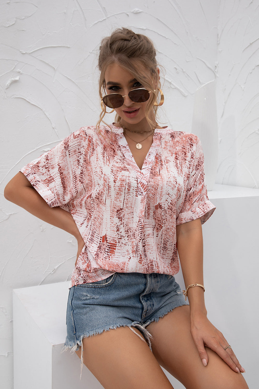 Tie-Dye V-Neck Chiffon Top - Absolute Fashion 2020