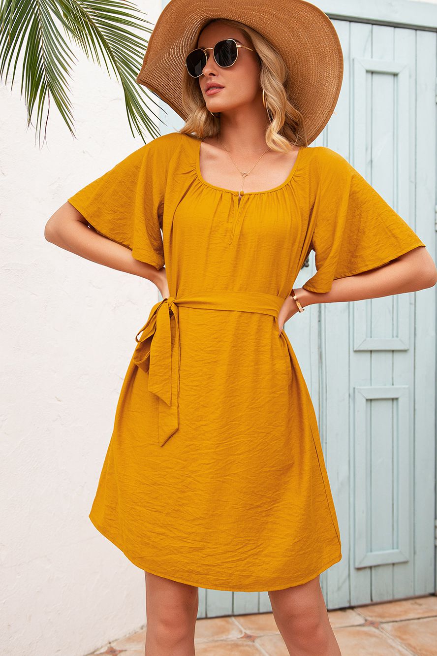 Butterfly Sleeve Belted Dress - Absolute Fashion 2020