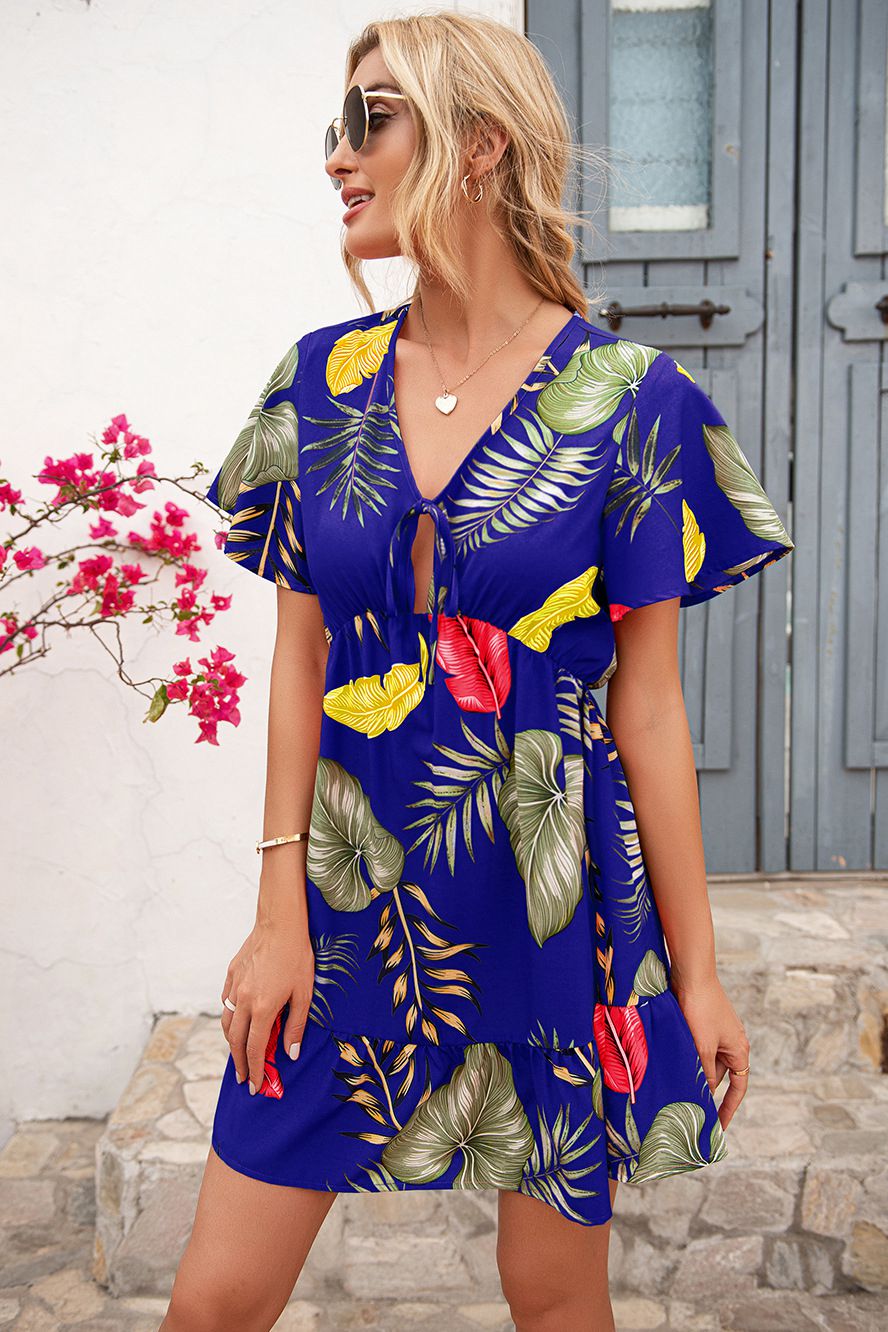 Tropical V-Neck Tie Dress - Absolute Fashion 2020