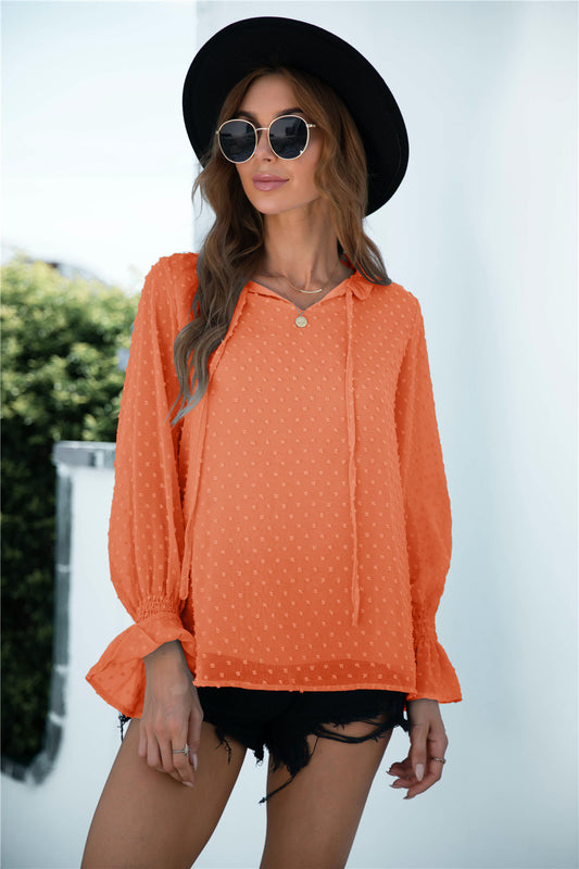 Swiss Dot Flounce Shirred Cuff  Blouse - Absolute Fashion 2020