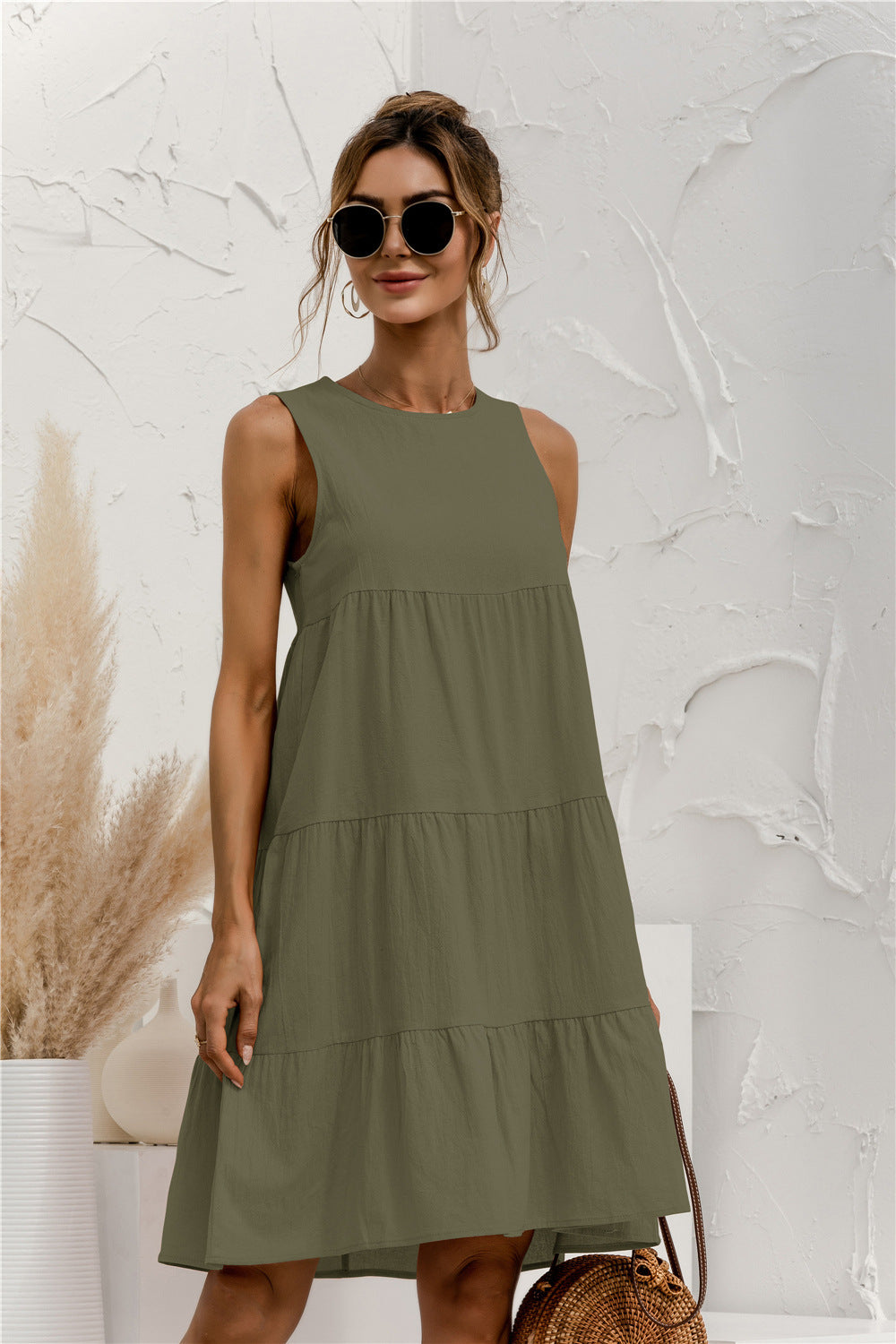 Sleeveless Round Neck Tiered Swing Dress - Absolute Fashion 2020