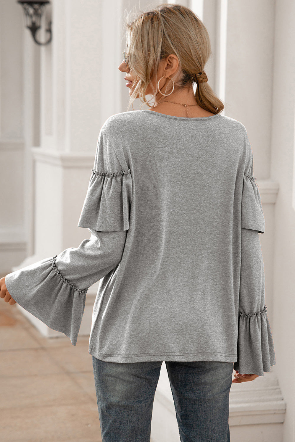 Flounce Sleeve Ruffle Trim Top - Absolute Fashion 2020