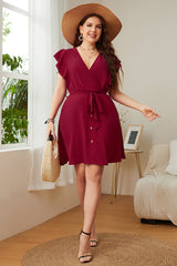 Plus Size Surplice Neck Tie Waist Dress