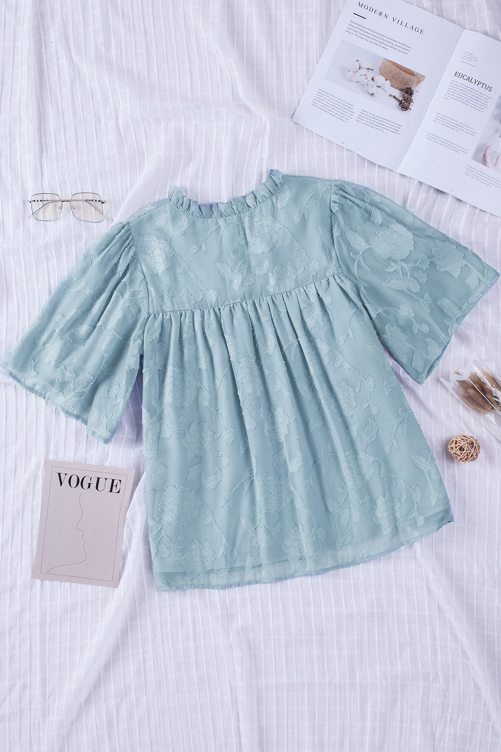 Applique Frill Trim V-Neck Blouse