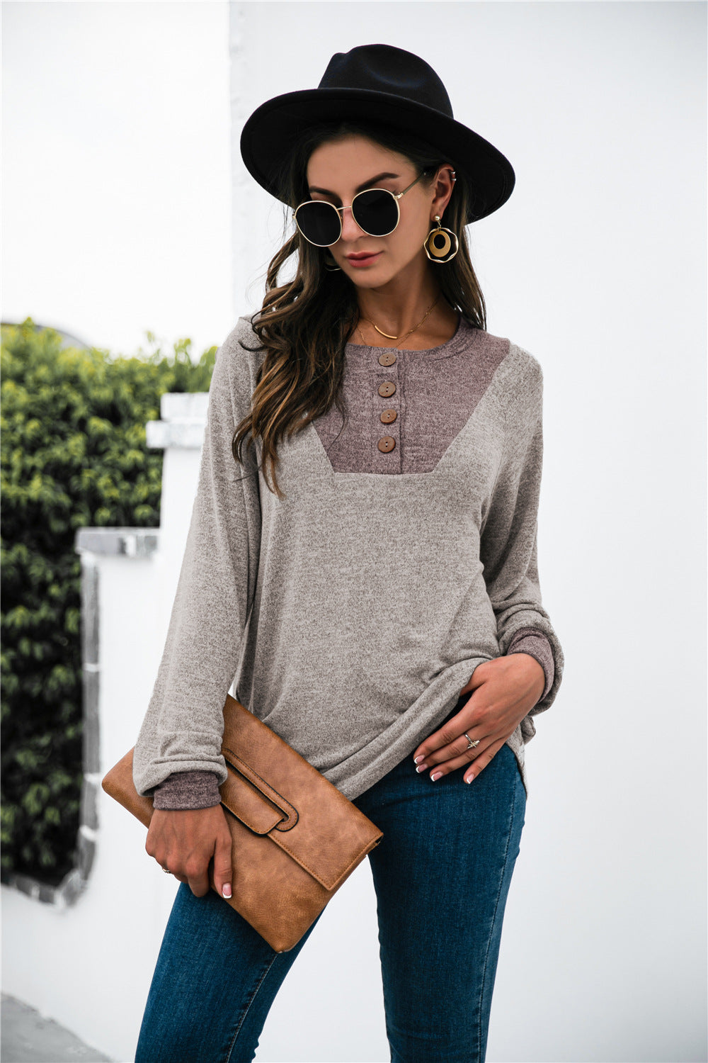 Two-tone Patch Button up Knit Top - Absolute Fashion 2020