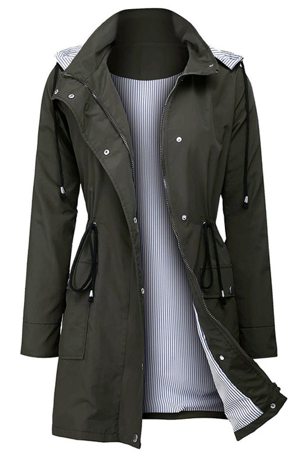 Drawstring Waist Flap Pocket Raincoat - Absolute Fashion 2020