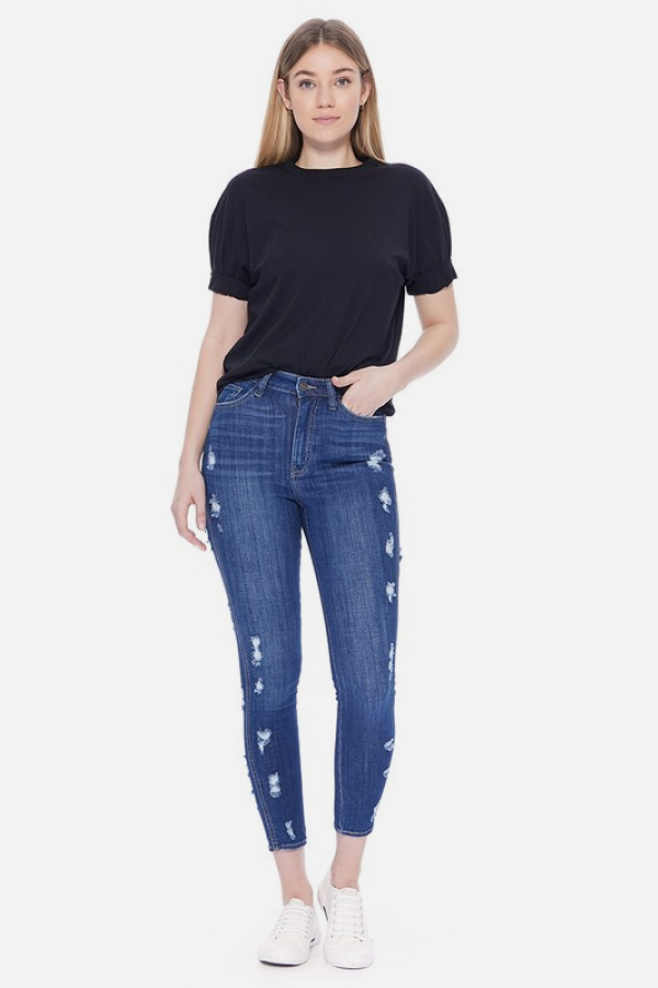 Side Distressed Denim Jeans