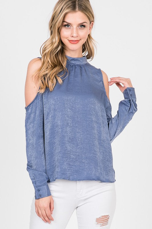 Cold Shoulder Mock Neck Blouse