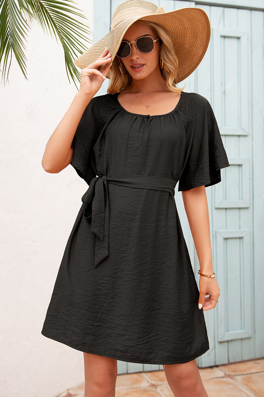 Butterfly Sleeve Belted Dress - Absolute Fashion 2020