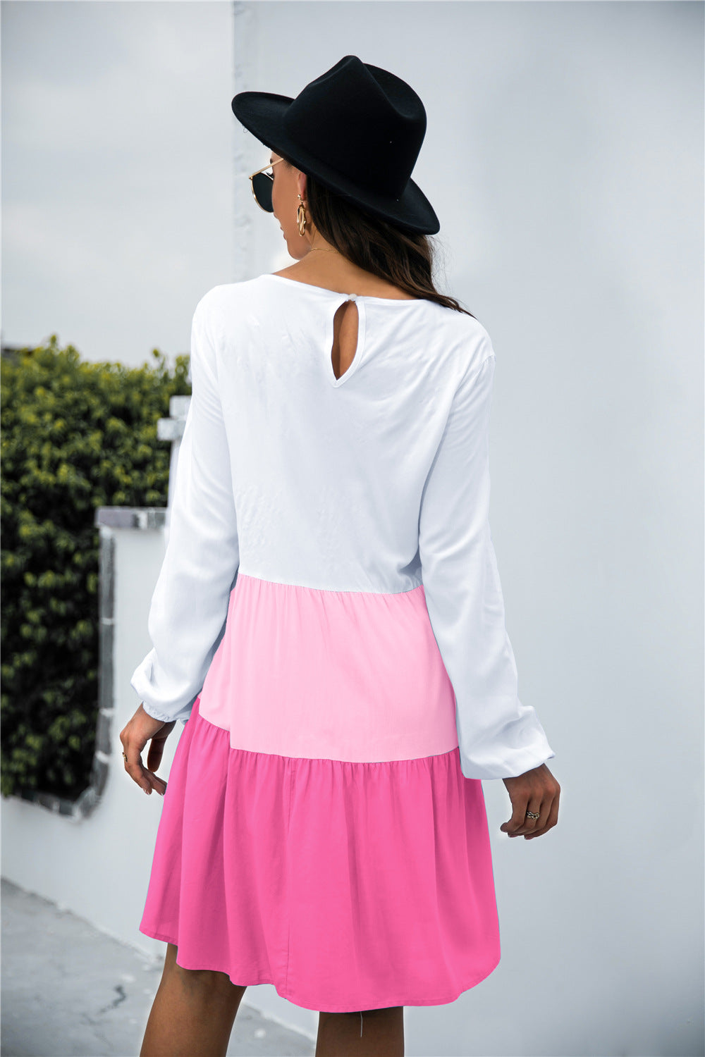 Color Block Long Sleeve Tiered Dress - Absolute Fashion 2020