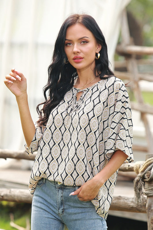 Lace-up Printed Casual Tee