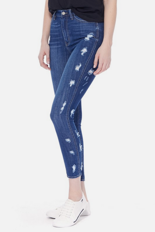 Side Distressed Denim Jeans