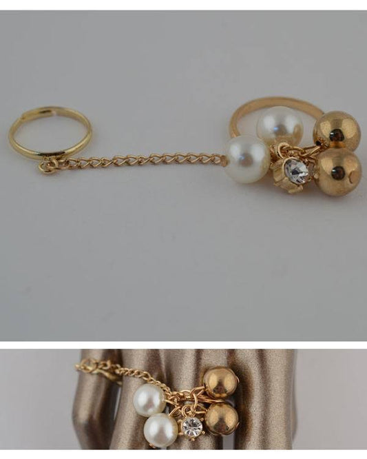 Chained Ring Duo w/ Faux Pearls & Rhinstone - Absolute Fashion 2020