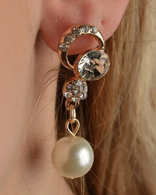 Rhinestone Faux Pearl Dangle Earrings - Absolute Fashion 2020