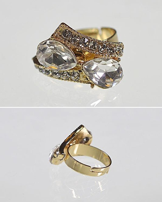 Crystal and Rhinestone Studded Adjustable Metallic Ring - Absolute Fashion 2020