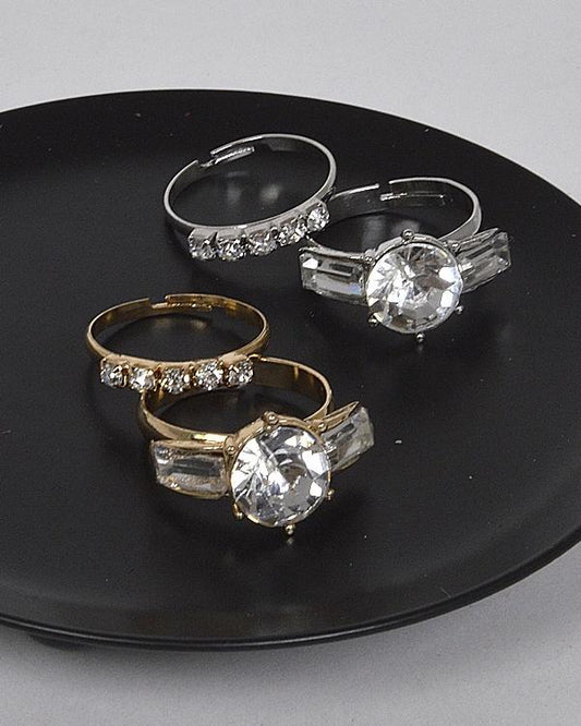 Combination of Two Adjustable Stone and crystal Studded Rings - Absolute Fashion 2020