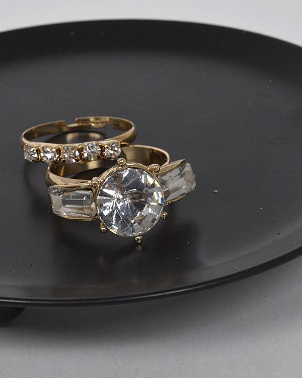 Combination of Two Adjustable Stone and crystal Studded Rings - Absolute Fashion 2020