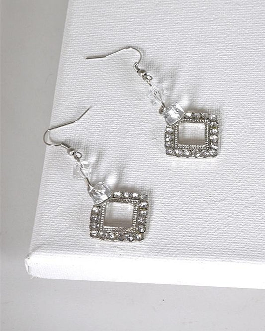 Crystal Studded Rhombus Shaped Earrings with Fishhook - Absolute Fashion 2020
