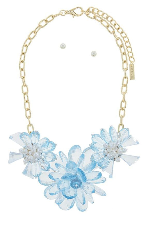 Clustered faux pearl flower statement necklace set - Absolute Fashion 2020