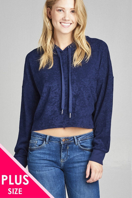 Ladies fashion plus size dropped long sleeve french terry hoodie top - Absolute Fashion 2020