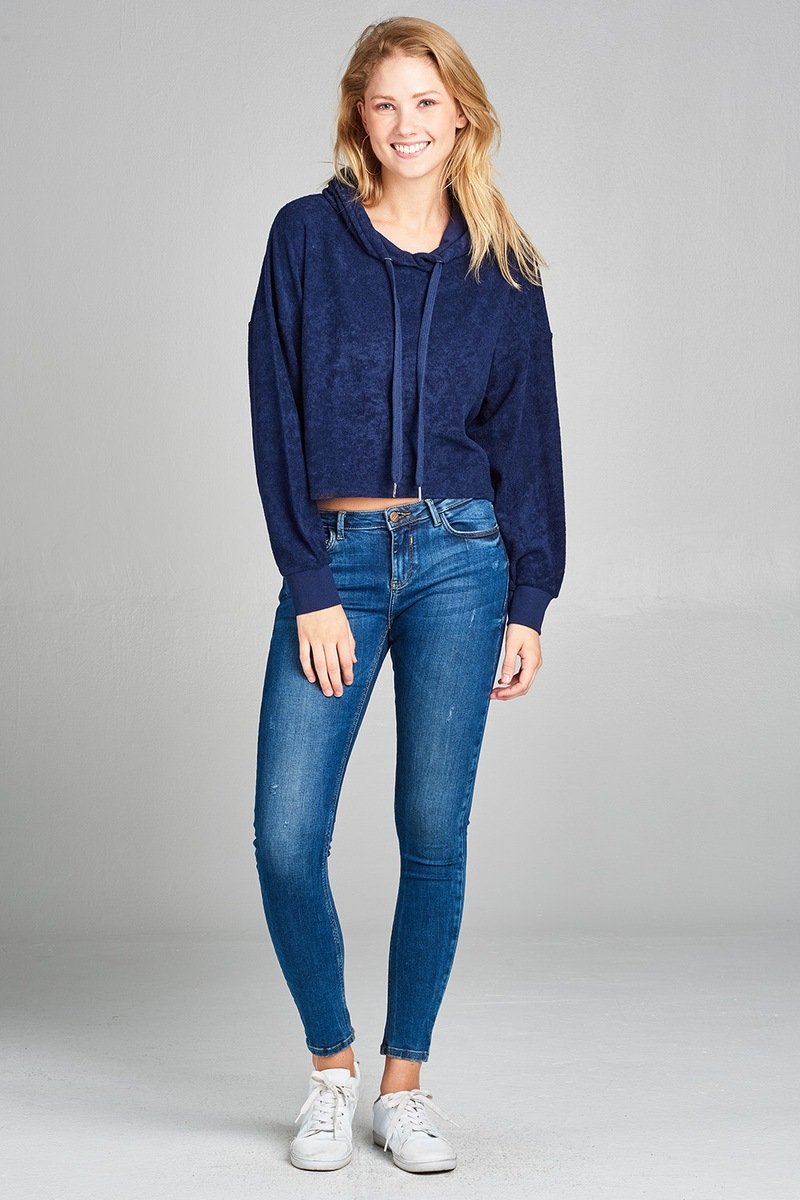 Ladies fashion plus size dropped long sleeve french terry hoodie top - Absolute Fashion 2020
