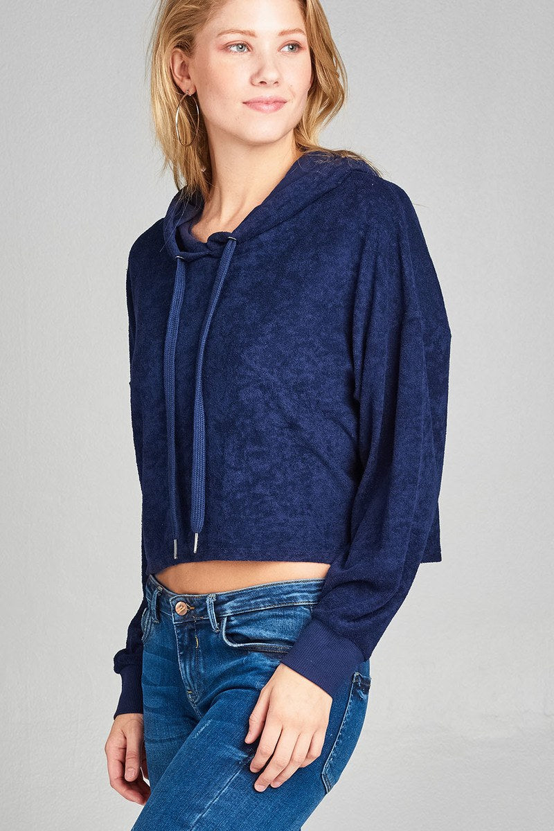 Ladies fashion plus size dropped long sleeve french terry hoodie top - Absolute Fashion 2020