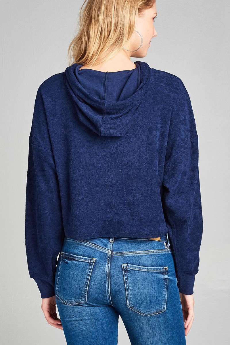 Ladies fashion plus size dropped long sleeve french terry hoodie top - Absolute Fashion 2020