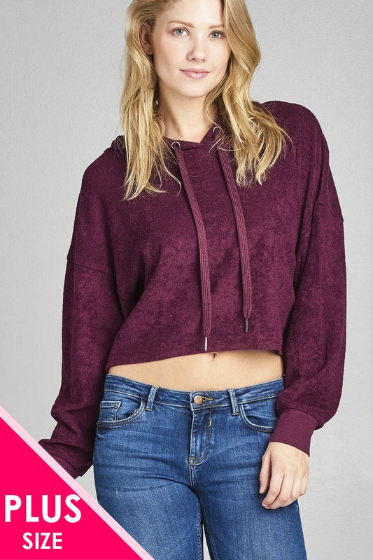 Ladies fashion plus size dropped long sleeve french terry hoodie top - Absolute Fashion 2020