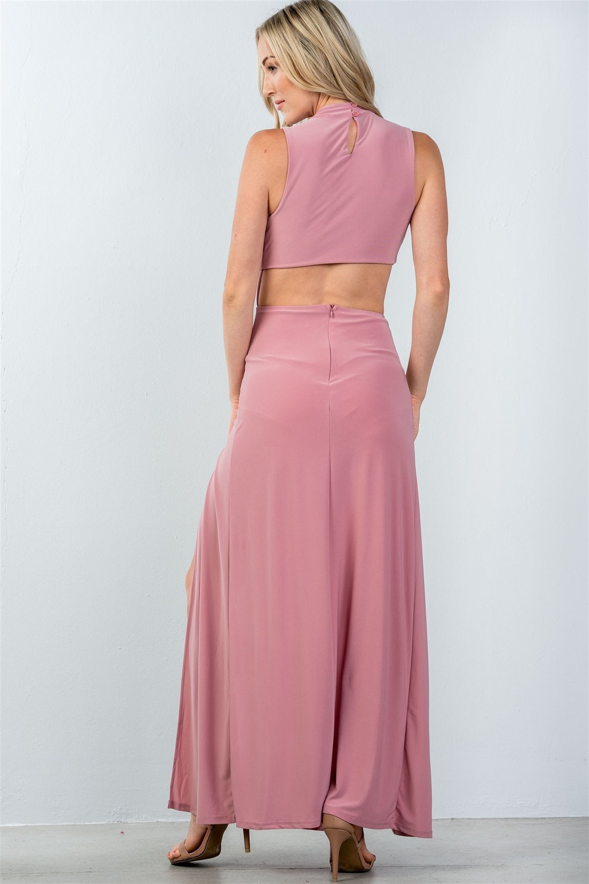 Ladies fashion cut out double thigh high slit maxi dress - Absolute Fashion 2020
