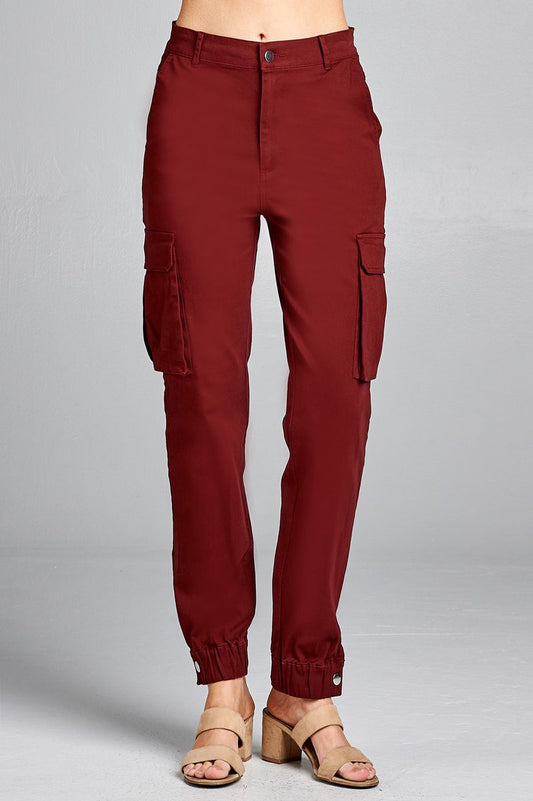 Ladies fashion waist button elastic hem w/snap button cargo pants - Absolute Fashion 2020