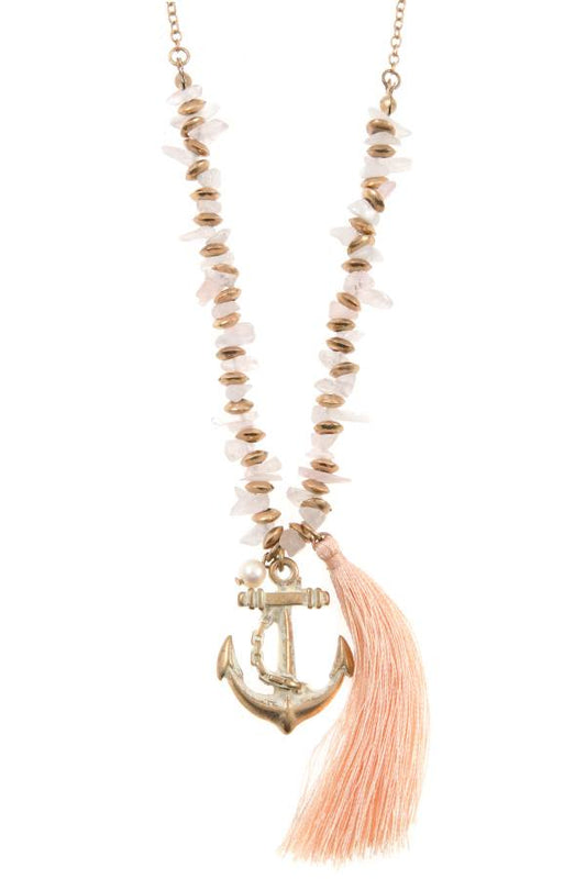 Anchor tassel pendant chipped gem necklace set - Absolute Fashion 2020