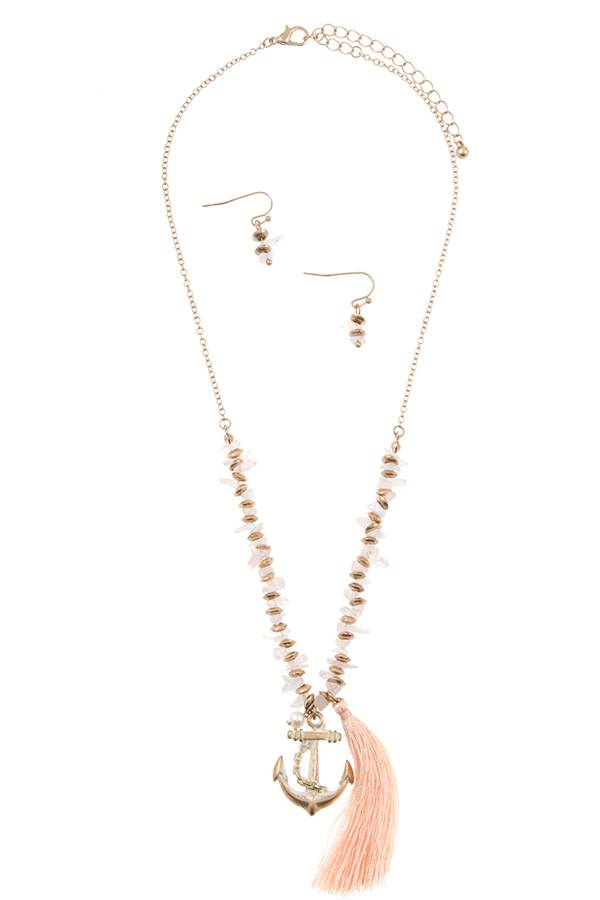 Anchor tassel pendant chipped gem necklace set - Absolute Fashion 2020
