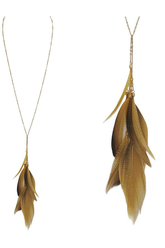 Feather pendant y shape necklace - Absolute Fashion 2020