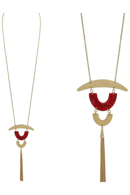 Acetate half circle metal tassel pendant necklace - Absolute Fashion 2020