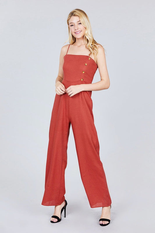 Button Down Cami Linen Jumpsuit - Absolute Fashion 2020