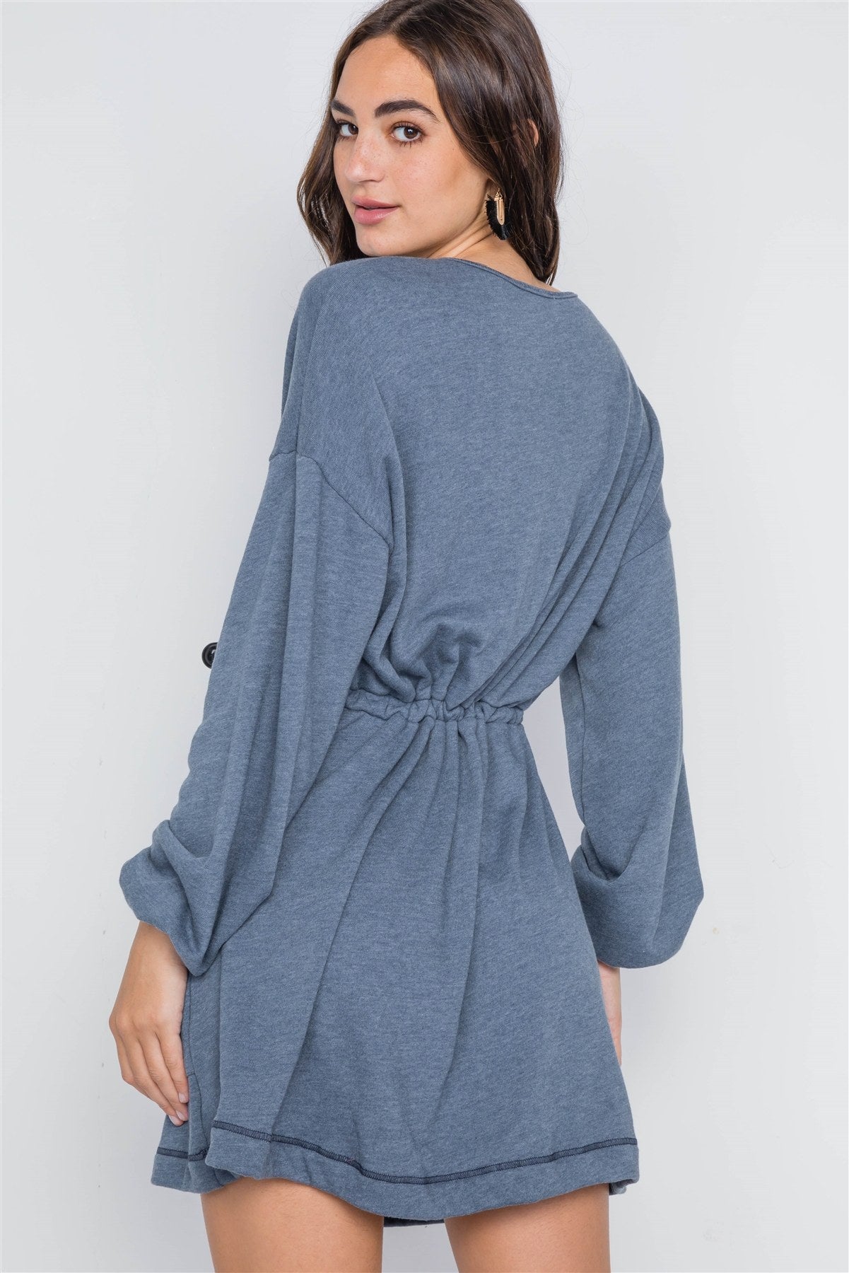 Denim blue knit long sleeve sweater dress - Absolute Fashion 2020