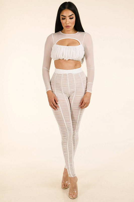 Shirred Mesh Top & Ruched Mesh Leggings Set - Absolute Fashion 2020