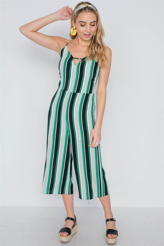 Green Stripe Cami Wide Leg Capri Jumpsuit - Absolute Fashion 2020