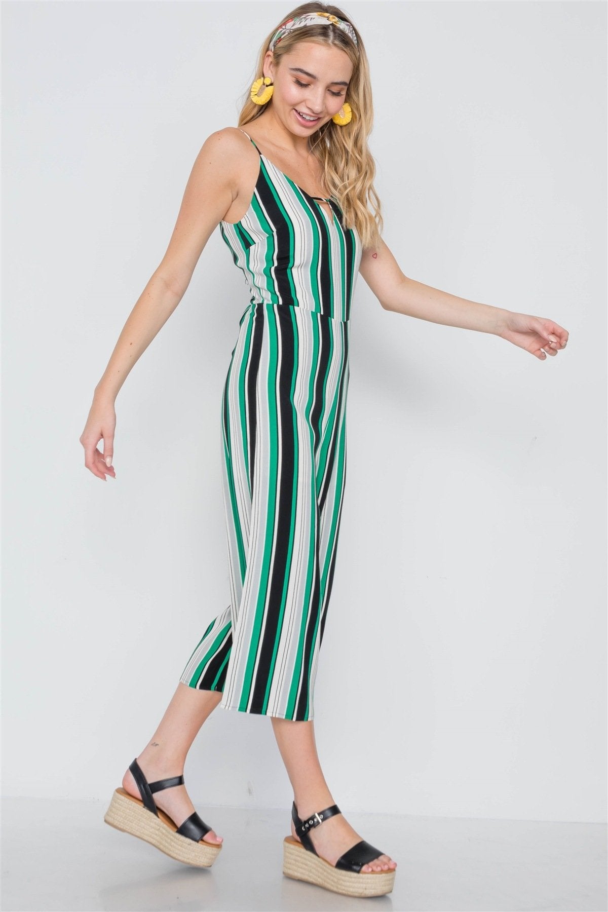 Green Stripe Cami Wide Leg Capri Jumpsuit - Absolute Fashion 2020