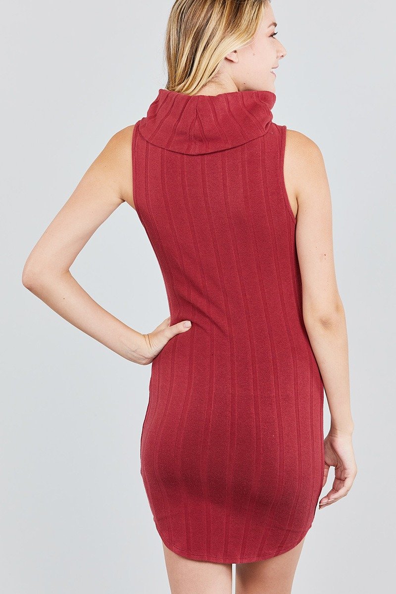 Sleeveless Cowl Neck Rib Mini Dress - Absolute Fashion 2020
