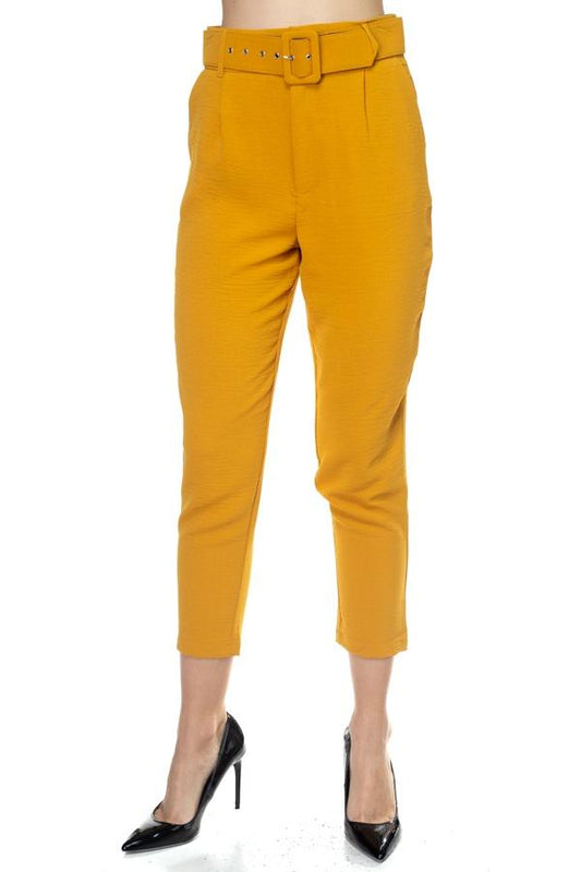 Crinkled Belted Skinny Pants - Absolute Fashion 2020
