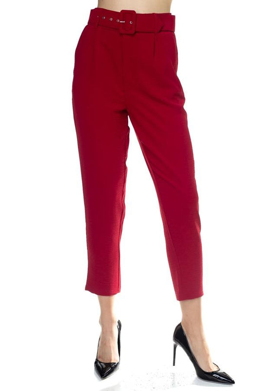 Crinkled Belted Skinny Pants - Absolute Fashion 2020