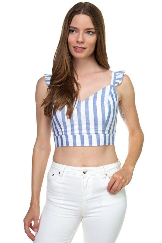 Stripe Ruffle Shoulder Strap Top - Absolute Fashion 2020