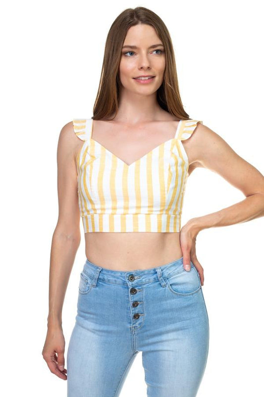 Stripe Ruffle Shoulder Strap Top - Absolute Fashion 2020