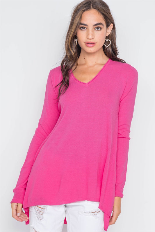 Knit V-neck Casual Solid Long Sleeve Sweater - Absolute Fashion 2020