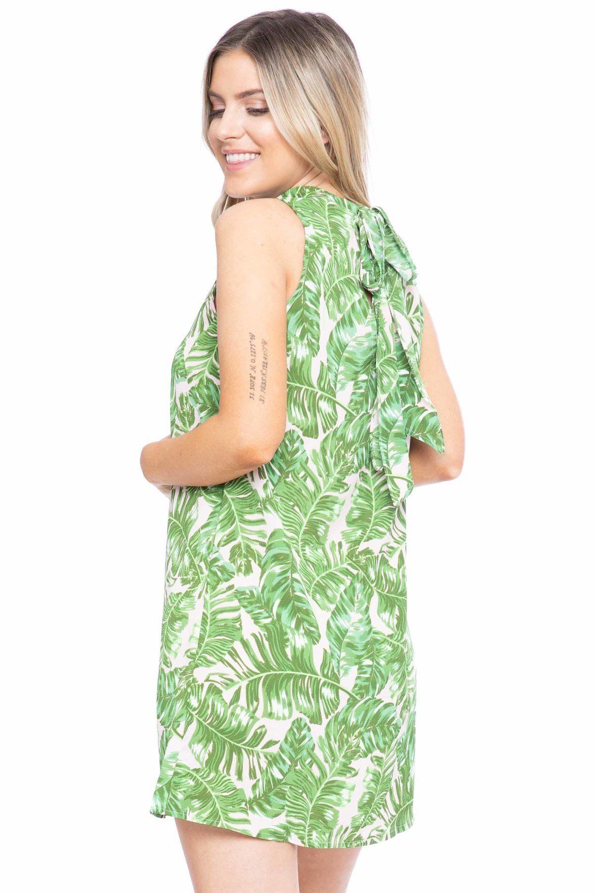 Hawaiian Leaf Print, Sleeveless, A-line Dress - Absolute Fashion 2020