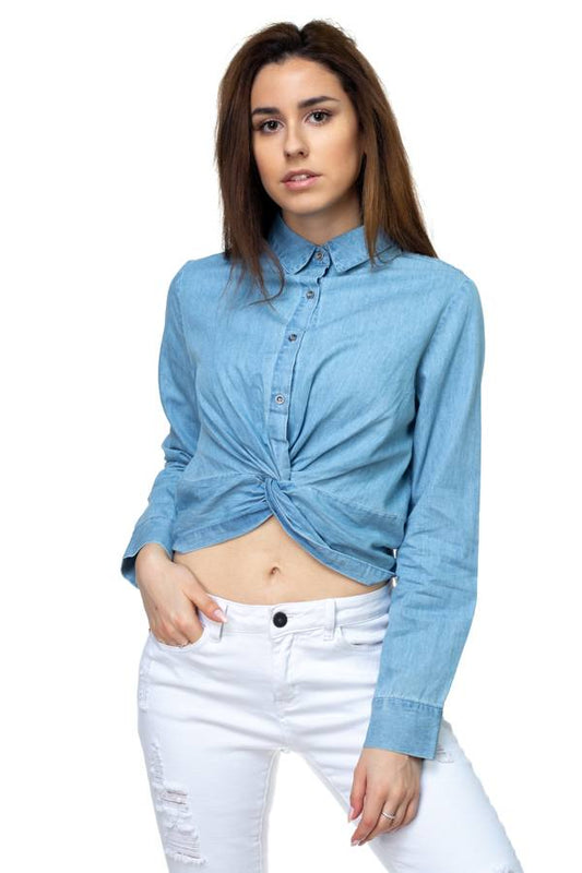Twist Front Chambray Shirt - Absolute Fashion 2020