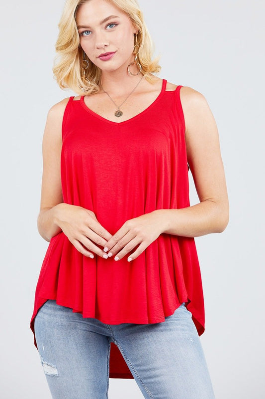 V-neck Double Shoulder Strap Cami Rayon Spandex Top - Absolute Fashion 2020